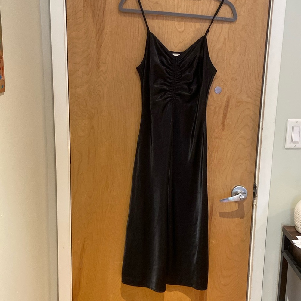 Black, long silky slip dress